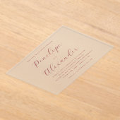 Elegante Maroon Calligrafie Acryl Uitnodigingen (Laagn)
