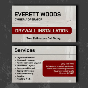 Elegante Maroon Drywall Installatie Branding Visitekaartje