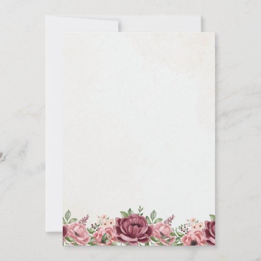 Elegante Maroon en Gouden Bloemen Huwelijk Kaart (Achterkant)