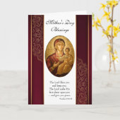 Elegante Maroon en Gouden Orthodoxe Moederdag Kaart (Gele Bloem)