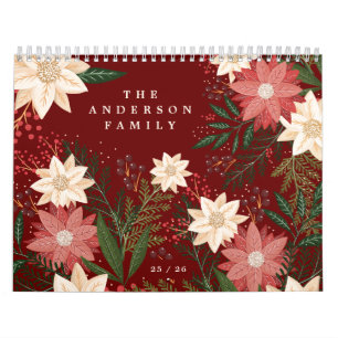 Elegante Maroon familienaam Poinsettia Kerstmis Kalender
