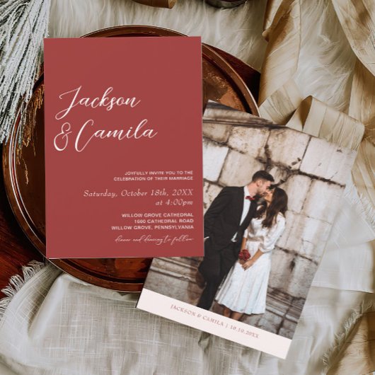 Elegante Maroon foto bruiloft Kaart