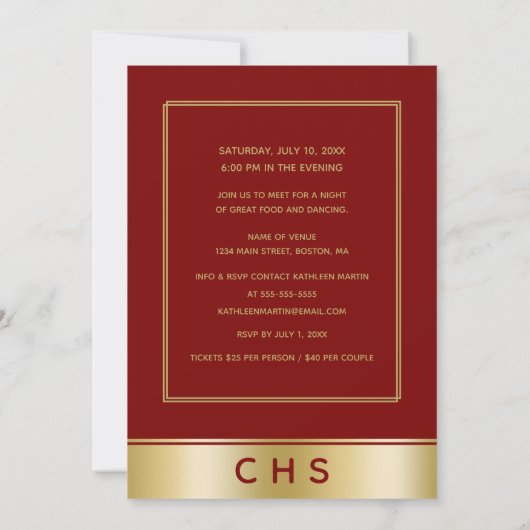 Elegante Maroon Gold Script 10e klasse reünie Kaart (Achterkant)