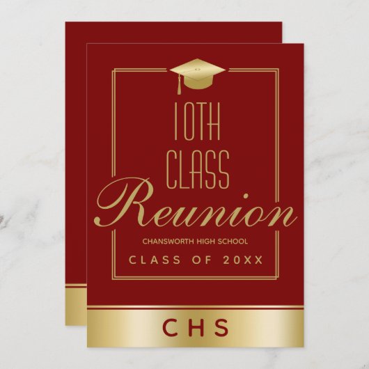 Elegante Maroon Gold Script 10e klasse reünie Kaart (Voorkant / Achterkant)