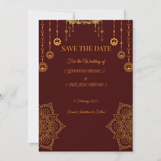 Elegante Maroon & Goud Save the Date Kaart (Voorkant)