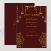 Elegante Maroon & Goud Save the Date Kaart (Voorkant / Achterkant)