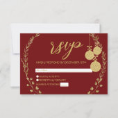 Elegante Maroon Gouden Glitter Krans Kerstfeest RSVP Kaartje (Voorkant)