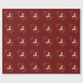 Elegante Maroon Gouden Glitter Krans Vrolijk Kerst Cadeaupapier (Vlak)