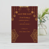 Elegante Maroon & Gouden Save the Date Kaart (Staand voorkant)