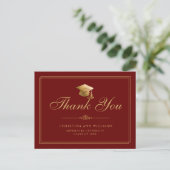 Elegante Maroon Gouden Script Afstudeer Dankjewel Briefkaart (Staand voorkant)
