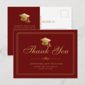 Elegante Maroon Gouden Script Afstudeer Dankjewel Briefkaart (Voorkant / Achterkant)