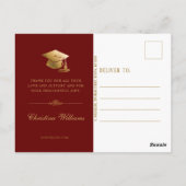 Elegante Maroon Gouden Script Afstudeer Dankjewel Briefkaart (Achterkant)