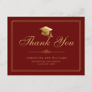 Elegante Maroon Gouden Script Afstudeer Dankjewel Briefkaart