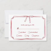 Elegante Maroon Hand-getrokken Bow Tijdloze bruilo RSVP Kaartje (Voorkant)