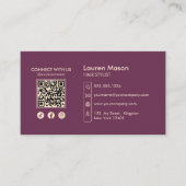 Elegante Maroon Kapper Kapsalon QR Code Visitekaartje (Voorkant)