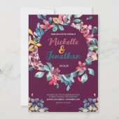 Elegante maroon kleurrijke waterverf bloemenbruilo kaart (Voorkant)