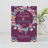 Elegante maroon kleurrijke waterverf bloemenbruilo kaart (Staand voorkant)