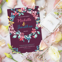 Elegante maroon kleurrijke waterverf bloemenbruilo