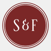 Elegante Maroon Monogram Envelopsluiting Ronde Sticker (Voorkant)