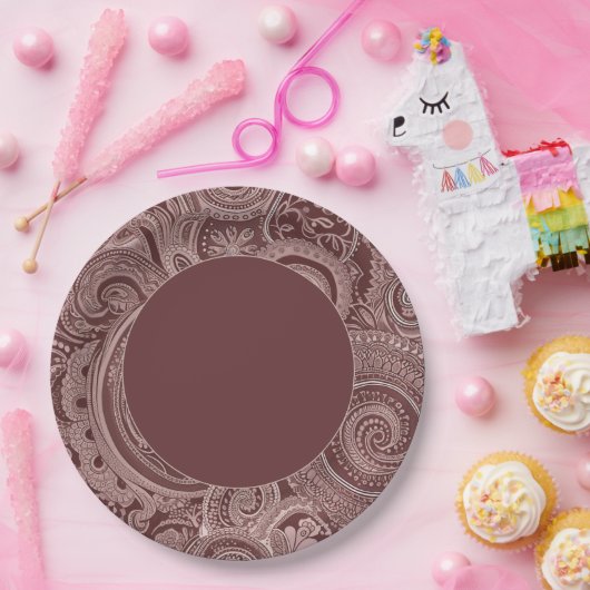 Elegante Maroon Paisley Border Papieren Bordje (Feest)