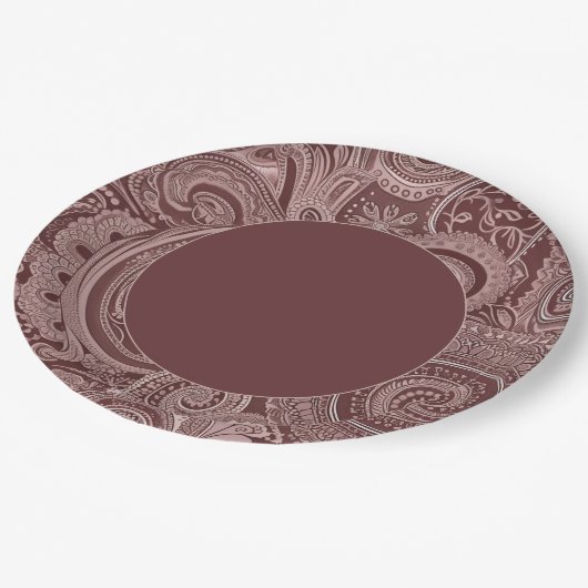 Elegante Maroon Paisley Border Papieren Bordje (Gekanteld)