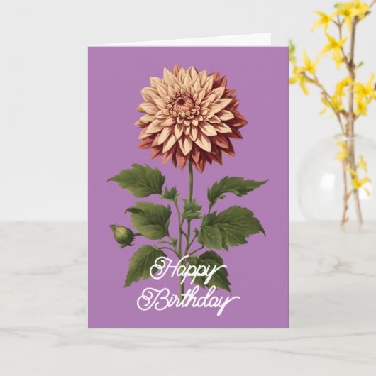 Elegante  Maroon Roze Dahlia Bloemen Verjaardag Kaart (Gele Bloem)
