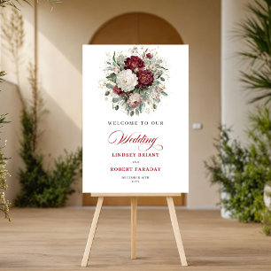Elegante Marsala Bloemige Eucalyptus Trouw Welkom Poster