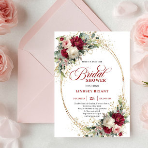 Elegante Marsala Bloemrijke Gouden Bruiloftsfeest  Kaart