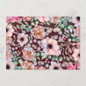 Elegante Marsala Blush Anemone Bloemen Bruiloft Informatiekaartje (Achterkant)