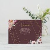 Elegante Marsala Blush Anemone Bloemen Bruiloft Informatiekaartje (Staand voorkant)