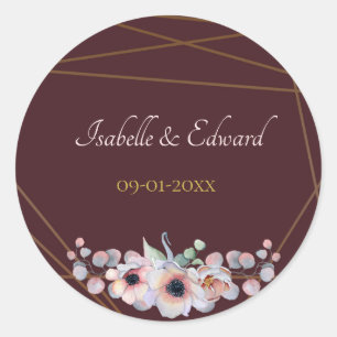 Elegante Marsala Blush Anemone Bloemen Bruiloft Ronde Sticker