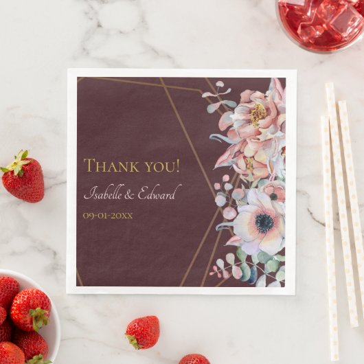 Elegante Marsala Blush Anemone Bloemen Bruiloft Servet (Insitu)