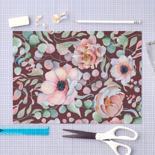 Elegante Marsala Blush Anemone Bloemen Bruiloft Tissuepapier (Craft)