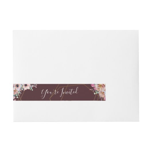 Elegante Marsala Blush Anemoon Bloemen Bruiloft Adreslabel Wikkel (Voorkant)