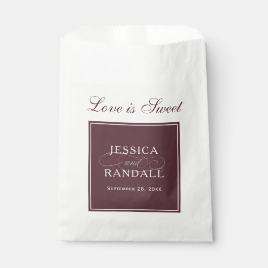 Elegante Marsala Bourgogne Rode Liefde is Zoet Bedankzakje (Voorkant)