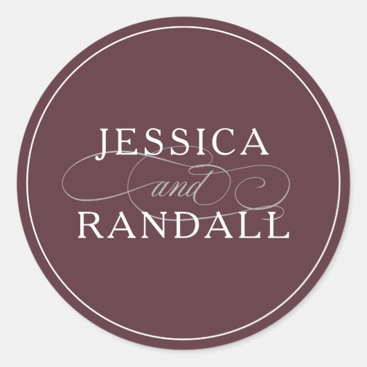 Elegante Marsala Bourgondië Rode Bruid en bruidego Ronde Sticker (Voorkant)