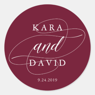 Elegante Marsala en witte kalligrafie bruiloft Ronde Sticker