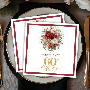 Elegante Marsala Goud Herfst Bloemige 60e Verjaard Servet