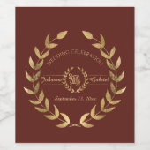 Elegante Marsala Gouden Bladkrans Huwelijksrecepti Wijn Etiket (Enkel label)