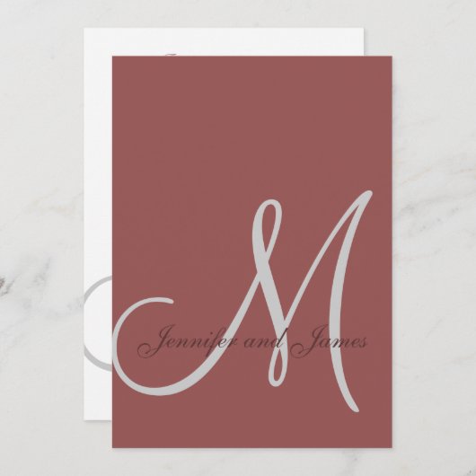 Elegante Marsala Grey bruiloft uitnodigingen Initi (Voorkant / Achterkant)