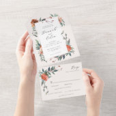 Elegante Marsala Peach Botanical Garden All In One Uitnodiging (Afscheurbaar)