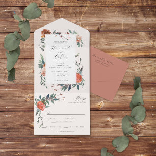 Elegante Marsala Peach Botanical Garden All In One Uitnodiging