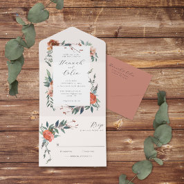 Elegante Marsala Perzik Botanische Tuin All In One Uitnodiging
