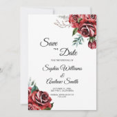 Elegante Marsala Red Rose Rustic Save The Date (Voorkant)