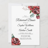 Elegante Marsala Red Rose Rustiek Trouwdiner Kaart (Voorkant)