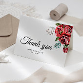 Elegante Marsala Red Rose rustieke bruiloft Bedankkaart