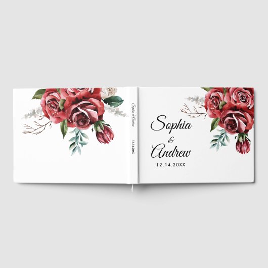Elegante Marsala Red Rose rustieke bruiloft Gastenboek (Volledig)