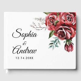 Elegante Marsala Red Rose rustieke bruiloft Gastenboek