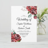 Elegante Marsala Red Rose rustieke bruiloft Kaart (Staand voorkant)