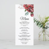 Elegante Marsala Red Rose rustieke bruiloft Menu (Staand voorkant)